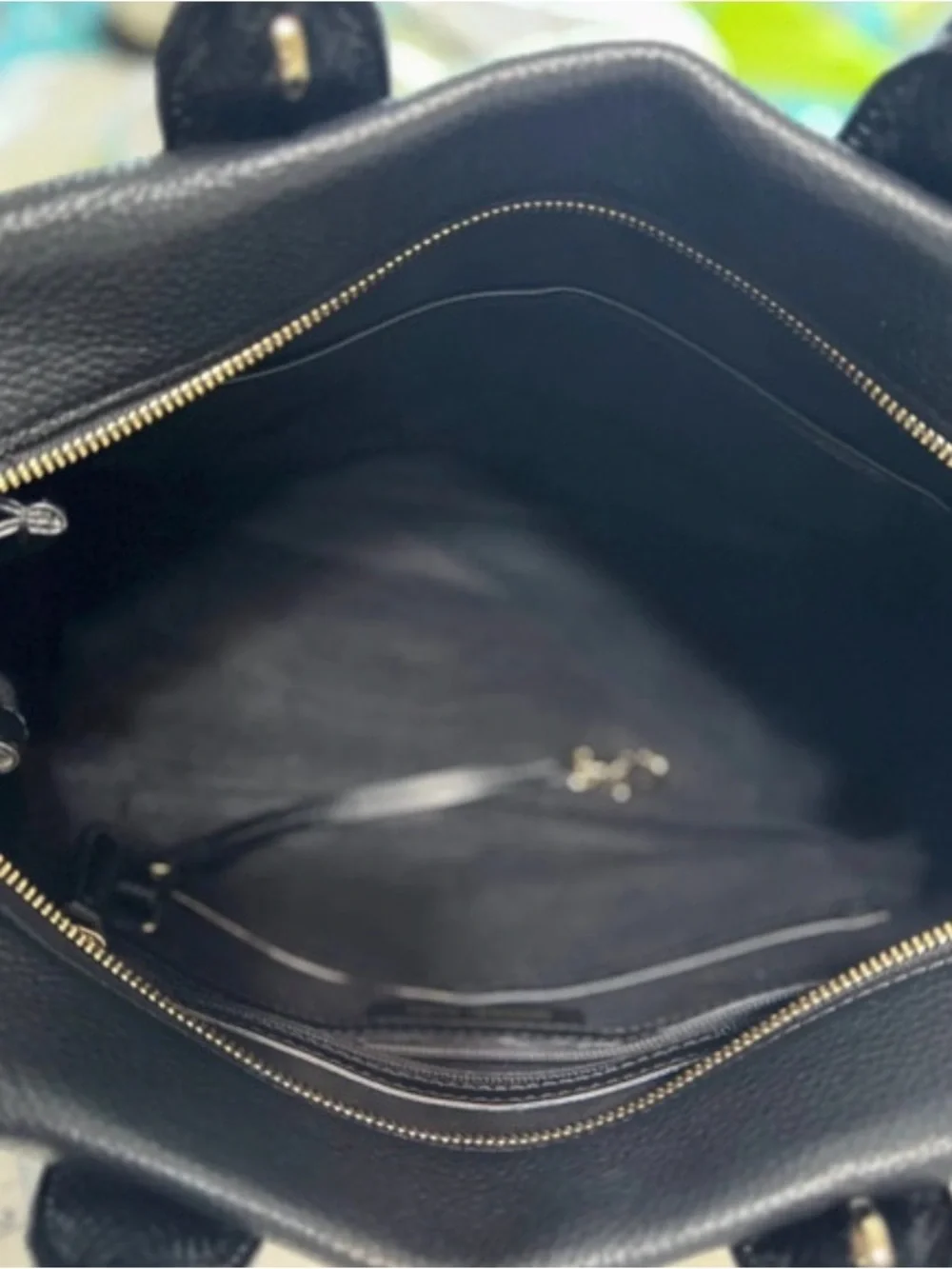 Michael Kors Black Leather Structured Satchel with Gold Accent